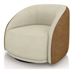 Poltrona Eva 87cm Giratoria Boucle Suave Bege Corino Terracota Premiun para Sala Luxo - 2