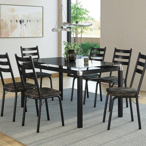 Conjunto Mesa 140cm com 6 Cadeiras New Malva Preto