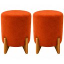 Ver imagem 1 de Kit 2 Puff Redondo Terracota para Sala Quarto Belize Veludo com Pés Madeira
