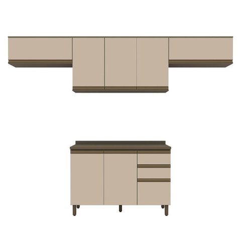 Cozinha Modulada Connect 4 Peças Balcão 120cm Duna/cristal com Tampo Mdp - Móveis Henn