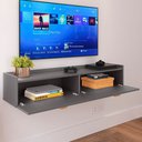 Ver imagem 3 de Rack Suspenso 1.20 Home Decor Tv 42" Bancada Flutuante 2 Porta Puxador Concha Sala Quarto Cinza