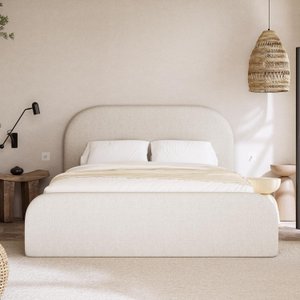 Cama Casal Estofada Valentina Moderna Linha Alta para Quarto em Linho Off