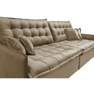 Sofá sem Caixa Retrátil Reclinável 2.55m Cama Inbox Versátil com Pillow Top e Molas Velusoft Bege