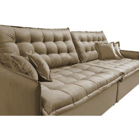 Sofá sem Caixa Retrátil Reclinável 2.55m Cama Inbox Versátil com Pillow Top e Molas Velusoft Bege