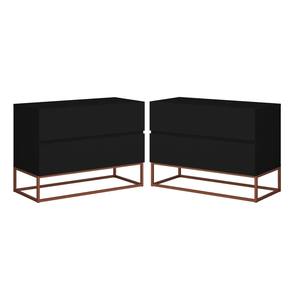 Conjunto 2 Mesas de Apoio de Cabeceira Eros 60cm Base Metálica Cobre para Quarto Moderno:preto