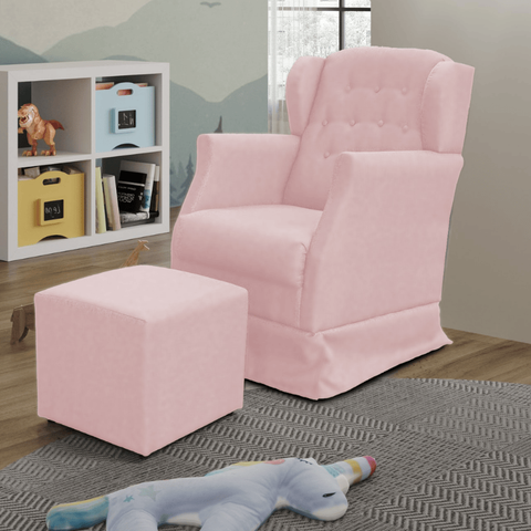Poltrona Amamentação Balanço Descanso Manu com Puff Veludo Rosa