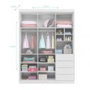 Ver imagem 3 de Kit 2 Peças com Guarda-Roupa 3 Portas e Cômoda 4 Gavetas 100% MDF 165cm Linha Pérola