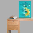 Ver imagem 3 de Quadro Decorativo Abstrato-montanhas e Sol em Tons de Azul
