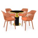 Ver imagem 1 de Conjunto Mesa de Jantar Redonda Imperial 70cm Preta com 4 Cadeiras Estofadas Marcela - Marrom