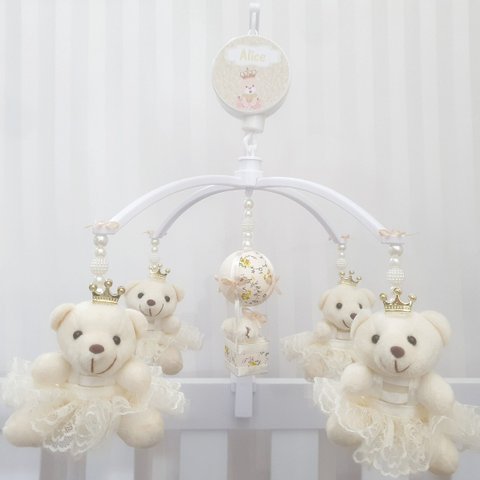 Mobile para Berço Musical Giratório Princesas Bege