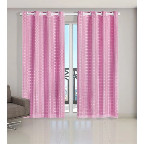 Cortina Voil Xadrez Para Sala, Quarto e Cozinha 6,00 x 2,80 Rosa