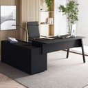 Ver imagem 1 de Mesa L Diretor Escritório com Armário Lateral 3 Gavetas 200cm Industrial Tampo Cavado e Pés Metal Ex