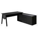Ver imagem 2 de Mesa L Diretor Escritório com Armário Lateral 3 Gavetas 200cm Industrial Tampo Cavado e Pés Metal Executive Preto