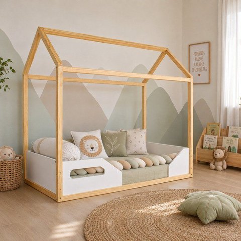 Mini Cama Infantil Montessoriana Zoe Branco/Fosco Madeira |MDF