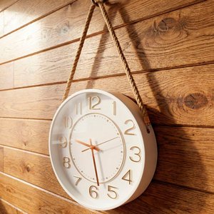 Relógio Parede Decorativo Redondo Branco com Alça Corda 30cm