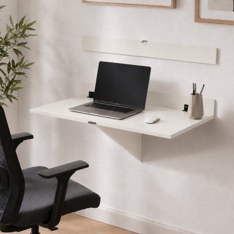 Mesa Suspensa Dobrável 80x50cm MDF 15mm - Pocket Off White