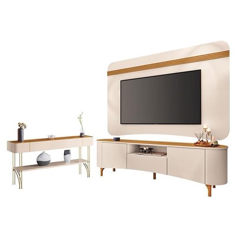 Rack Bancada Elara e Painel Armony com Aparador Vivant Off White Cinamomo - Hb Móveis
