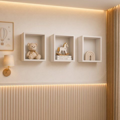 Kit 3 Nichos Juju Branco/Fosco | 100%MDF
