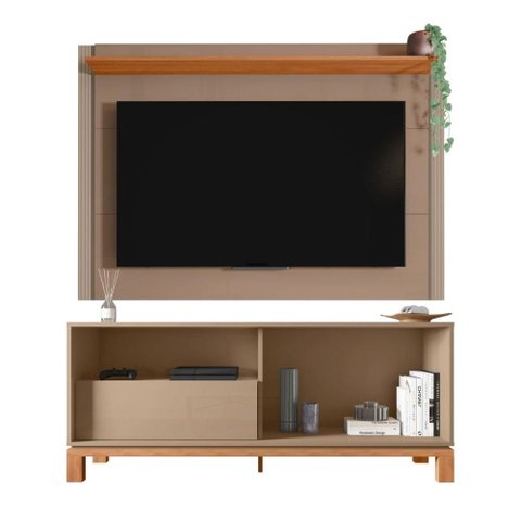 Bancada Sala Moderna Mondrian 1.5 + Painel Extensível Mondrian Sued Freijó