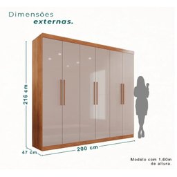 Guarda Roupa 2 Metros de Largura 6 Portas 3 Gavetas Ubatuba Valverde - 3