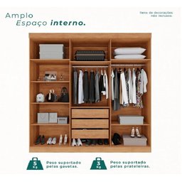 Guarda Roupa 2 Metros de Largura 6 Portas 3 Gavetas Ubatuba Valverde - 2