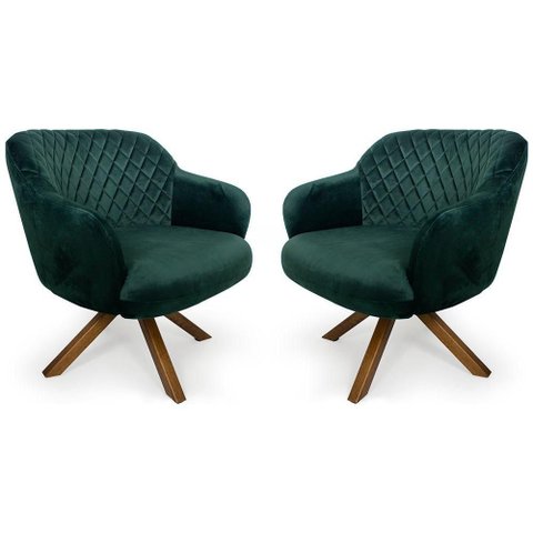 Kit 02 Poltronas Jade Tressê Giratórias Veludo Verde Nexta Casa