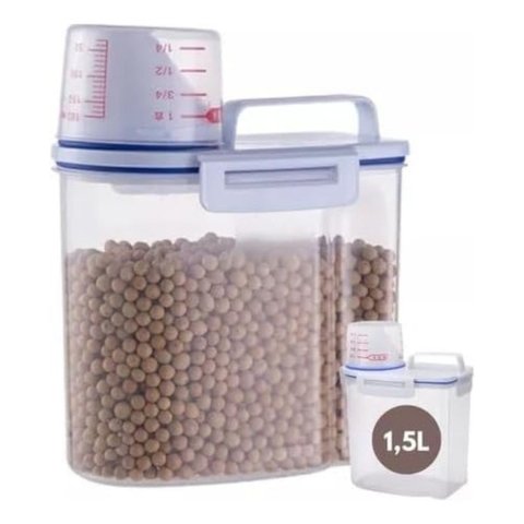 Pote C/ Medidor 1.5 L Cereal Ração Grãos Hermético Dispenser Branco