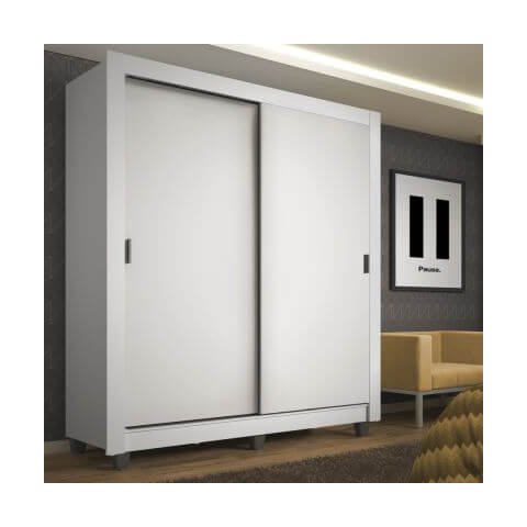 Guarda-Roupa Solteiro Madesa Denver 2 Portas de Correr com Pés Branco Cor:Branco
