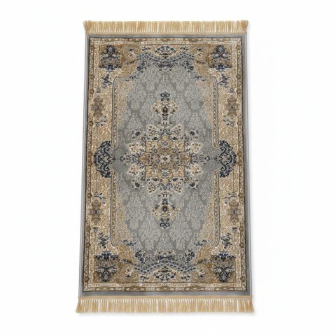 Tapete Persa Royal Cinza 100x150cm Fio Acetinado - Decoração para Quarto e Sala