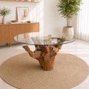 Ver imagem 1 de Mesa Jantar Redonda 4 Lugares 120cm Base de Raiz Natural com Tampo Vidro Temperado Cor:Vidro Transl
