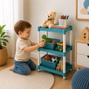 Ver imagem 2 de Organizador Infantil Azul 3 Andares Estante Nicho Brinquedos Livros Roupas Sapatos Cesto Vazado