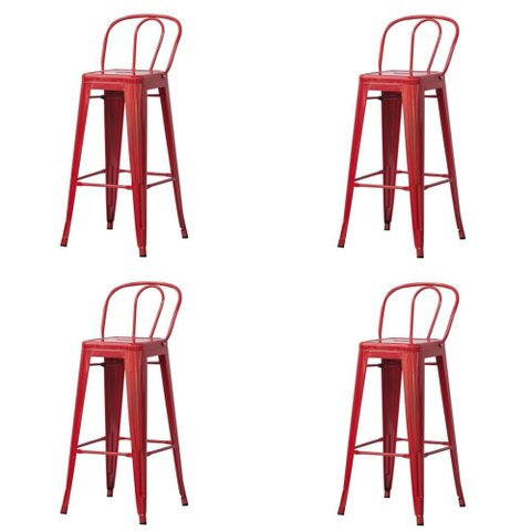 Kit 4 Banquetas Altas Anm6990b Iron Tolix Titan Anima Office Encosto Alto Vermelho