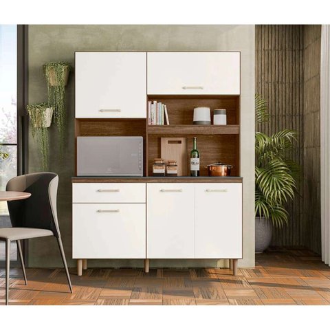 Kit Cozinha Compacta Athena 140 Nicioli - Évora Rústico/Off White Cristal