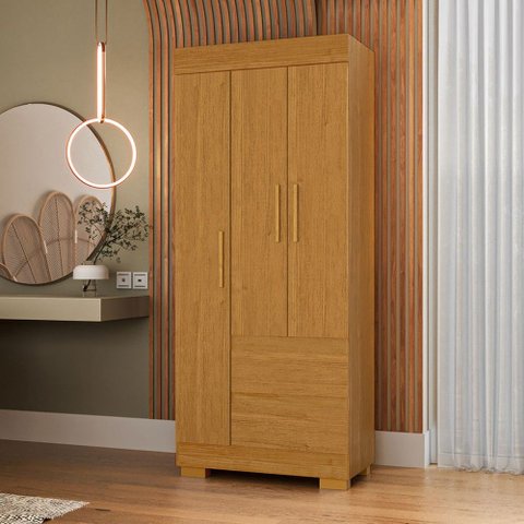 Guarda-Roupa Solteiro Maya 3 Portas 2 Gavetas Cinamomo - ACP Móveis