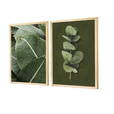 Dupla de Quadros Decorativos Paisagem Natureza Folhagem Verde