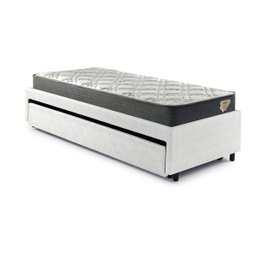 Bicama Box Solteiro Courino Linho Branco 88x188 com Dois Colchões Adapto Molas Ensacadas Ecoflex - 10
