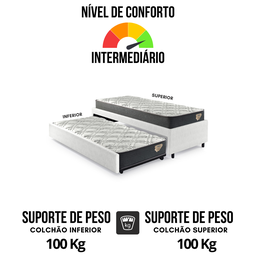 Bicama Box Solteiro Courino Linho Branco 88x188 com Dois Colchões Adapto Molas Ensacadas Ecoflex - 6