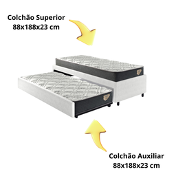 Bicama Box Solteiro Courino Linho Branco 88x188 com Dois Colchões Adapto Molas Ensacadas Ecoflex - 7