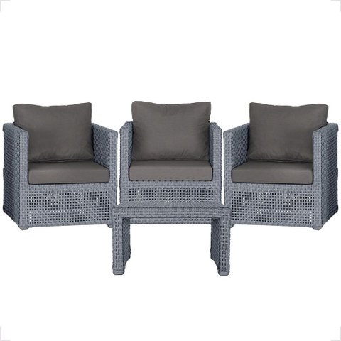 Mesa Centro e 3 Poltronas Madri Corda Náutica Estofado 11 Trama Original
