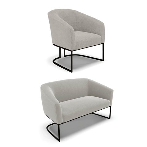 Sofá Namoradeira e Poltrona Industrial Preto Stella Bouclê Cinza D03 - D'Rossi