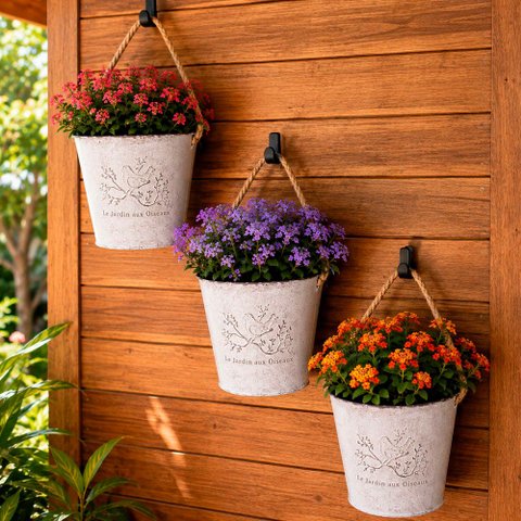 Balde Vaso Decorativo Enfeite Planta Arranjo Flores Kit 3PÇS