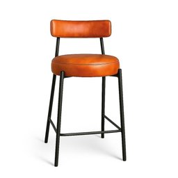 Banqueta de Cozinha Baixa com Encosto Industrial em Aço Kit 2 Londres Pu Nozes D03 - D'rossi - 5