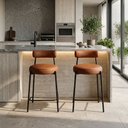 Ver imagem 3 de Kit 2 Banquetas com Encosto Conjunto Cozinha Alta Industrial e Apoio para Pés Preto Londres PU Nozes