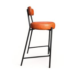Banqueta de Cozinha Baixa com Encosto Industrial em Aço Kit 2 Londres Pu Nozes D03 - D'rossi - 6