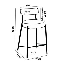 Banqueta de Cozinha Baixa com Encosto Industrial em Aço Kit 2 Londres Pu Nozes D03 - D'rossi - 4
