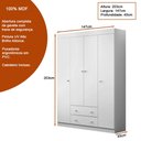 Ver imagem 5 de Conjunto Infantil Guarda Roupa e Cômoda Tais 100% Mdf Branco Brilho - Sallar Home