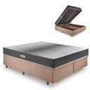 Ver imagem 1 de Cama Baú Casal 138x188 Bipartido Linho Marrom com Dual Firm Espuma Ecoflex