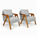 Ver imagem 2 de Kit 2 Poltronas Mona Luxo Madeira Maciça Linho Cinza para Sala de Estar Decorativa Moderna
