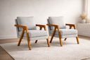 Ver imagem 1 de Kit 2 Poltronas Mona Luxo Madeira Maciça Linho Cinza para Sala de Estar Decorativa Moderna