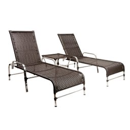 2 Espreguiçadeiras Catar + Mesa Centro em Alumínio - Tabaco - 1